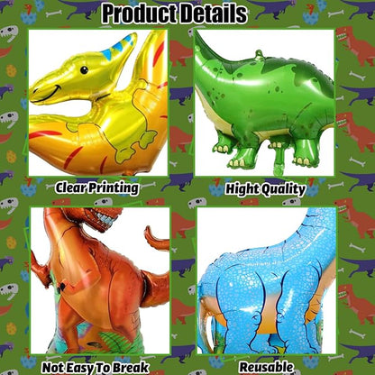 Dinosaur Foil Balloons Set, 6 Pieces Large Dinosaur Mylar Helium Balloons - Image 3