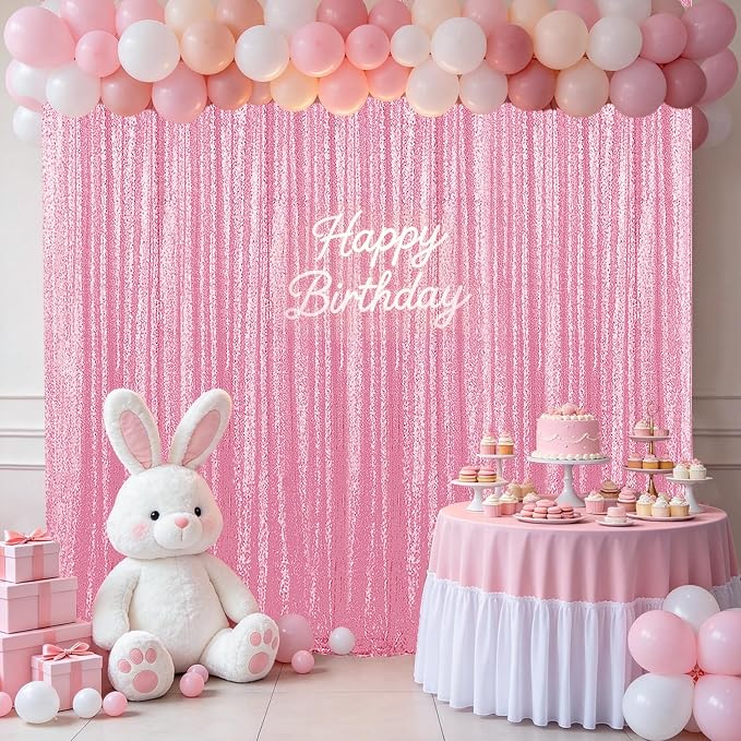 Hahuho Pink Sequin Backdrop Curtain, Banquet Decoration（6 Panels, 2FT x 8FT - Image 4
