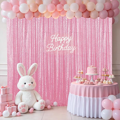 Hahuho Pink Sequin Backdrop Curtain, Banquet Decoration（6 Panels, 2FT x 8FT - Image 4