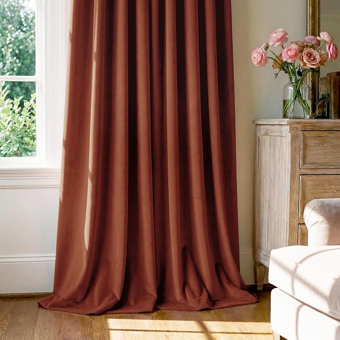 Rust Red Velvet Curtains Extra Long - Image 7