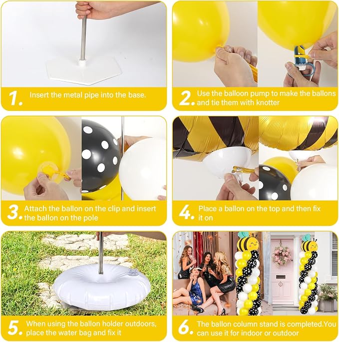 2 Sets Bee Birthday Party Balloon Column Stand Kit - Image 4