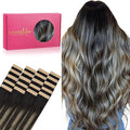 WENNALIFE Tape in Hair Extensions Human Hair, 20pcs 50g 24 inch Natural Black to Light Blonde Remy Hair Extensions Straight Human Hair Tape in Extensions Skin Weft Tape Extensions Human Hair
