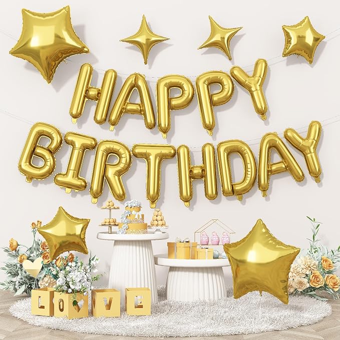 Gold Happy Birthday Balloon Banner, 16 Inch Mylar Foil Letter Balloons by Togvu