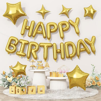 Gold Happy Birthday Balloon Banner, 16 Inch Mylar Foil Letter Balloons by Togvu