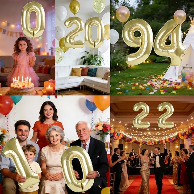 40 Inch Number 94 Balloons for 94th Birthday Party Decorations, 0-100 Champagne - Image 7