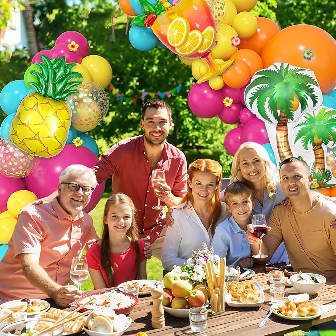 189Pcs Tropical Balloons Arch Kit, Luau Summer Party Decorations | Hot Pink - Image 4