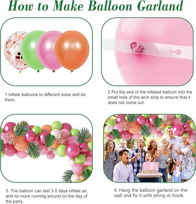 117Pcs Tropical Balloons Arch Garland Kit Luau Party Decorations | Hot Pink - Image 6
