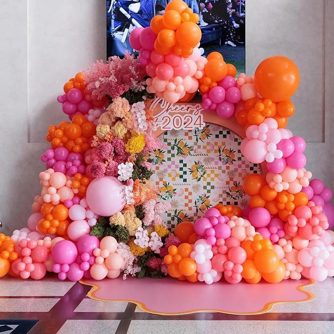 Jobkoo Pink and Orange Balloons 12 Inch Sunset Coral Orange Hot Pink Tropical - Image 6