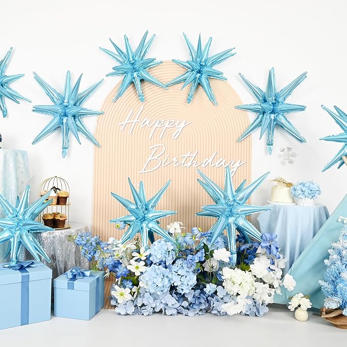 9Pcs Light Blue Star Balloons, Large Explosion Star Foil Balloons, Metallic - Image 4