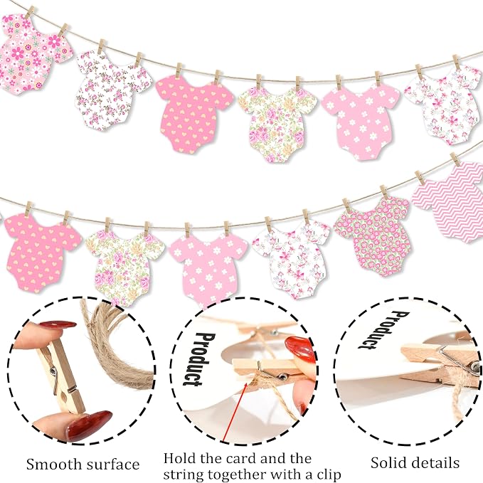 Pink Floral Baby Shower Banner for Girls, Baby Girl Onesie Garland, Boho Pink - Image 5