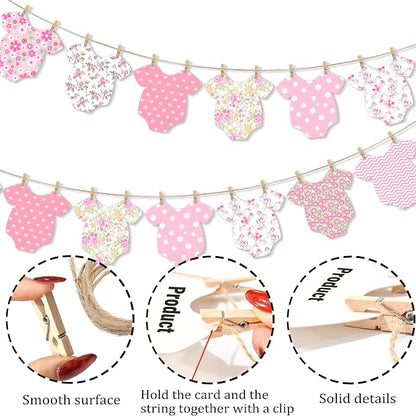 Pink Floral Baby Shower Banner for Girls, Baby Girl Onesie Garland, Boho Pink - Image 5