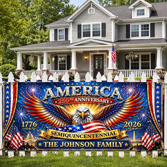 Personalized 250 Years of Freedom USA Banner 1776-2026, Patriotic American by LOVELYPOD
