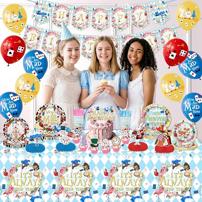 138pcs Wonderland Party Decorations Disposable Tableware Set - Image 4