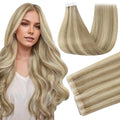 Full Shine Tape in Extensions Human Hair Color 16P22 Injected Human Hair Extensions Tape in 18Inch Long Straight Extension Seamless Skin Weft 50G 20Pcs for Women Travel Friendly Styling Lightweight