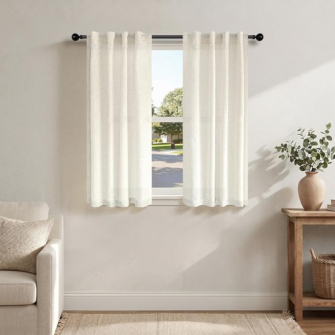 Light Filtering Linen Curtains 54 Inch Length 2 Panels Cream Semi Sheer Airy by Pitalk