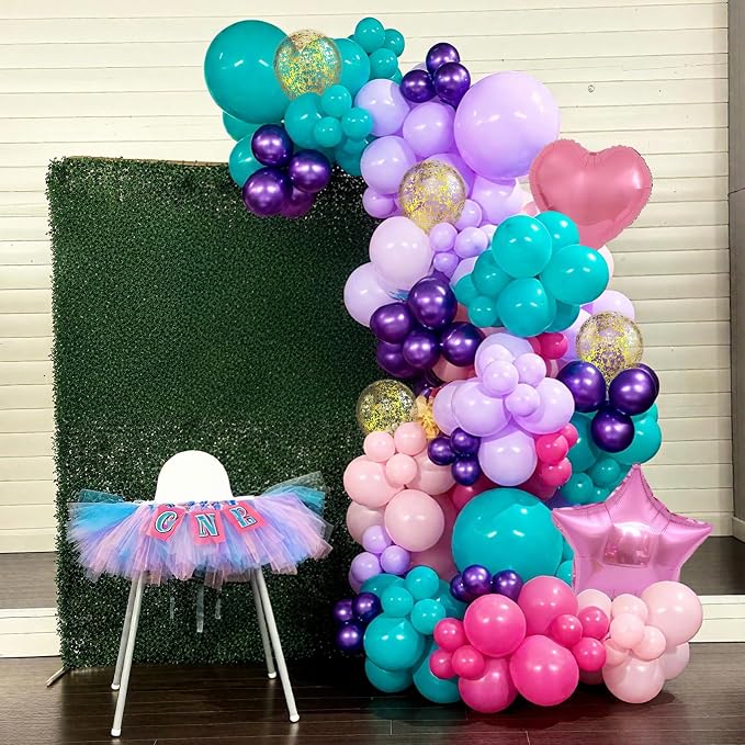 Pink Purple Blue Balloons, 12 Inch Teal Blue Hot Pink Metallic Pearl Purple - Image 4