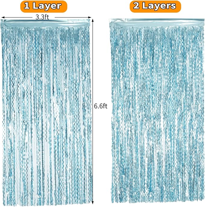 4 Pack Wavy Blue Foil Fringe Curtain 3.3x6.6 Feet | Blue Streamers Tinsel - Image 6