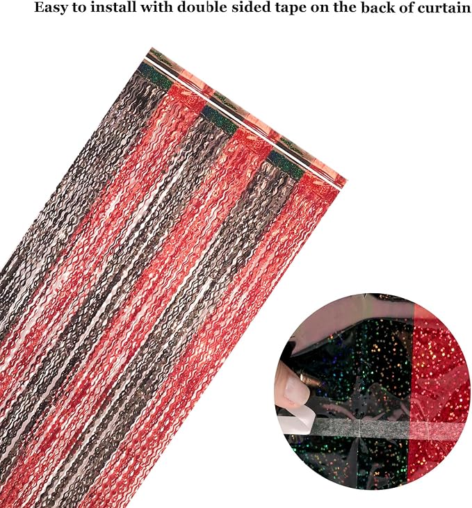 4 Pack 3.3x6.6 ft Red and Black Foil Fringe Backdrop Curtains - Image 5