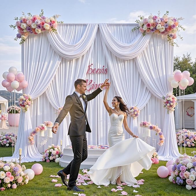 60 ft x 10 ft Wrinkle Free White Backdrop Curtain - Image 6