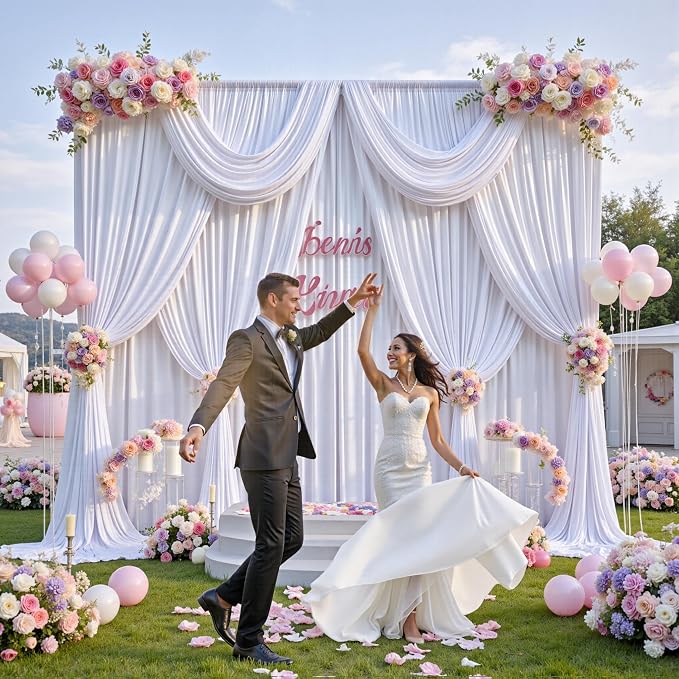 30 ft x 10 ft Wrinkle Free White Backdrop Curtain - Image 5