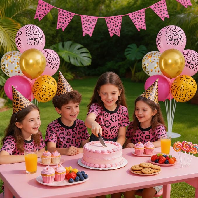 4 Sets Hot Pink Cheetah Print Balloons Stand Kit - Image 7