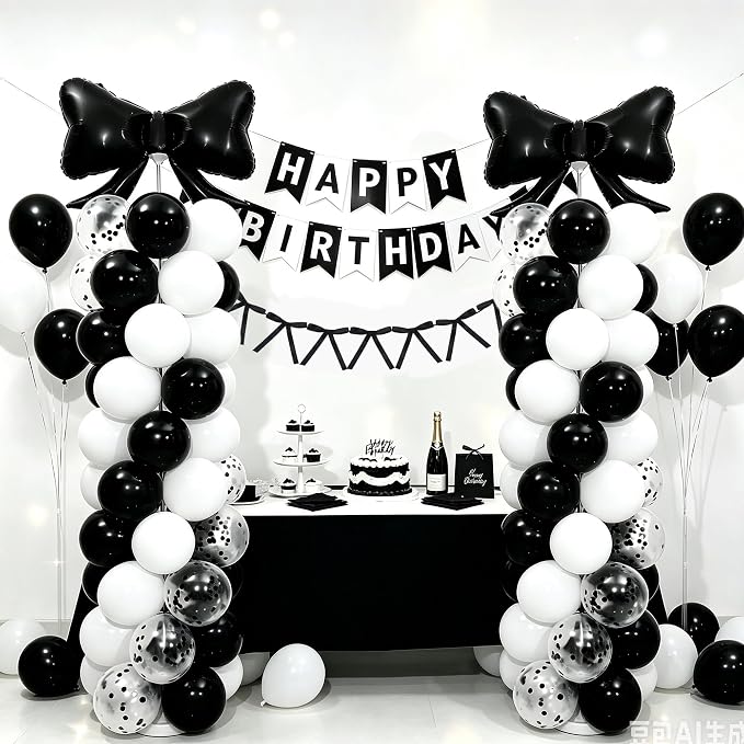 Black and White Bow Balloon Column Stand Kit Set of 2 - Image 8