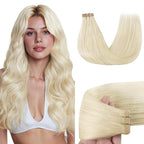 GOO GOO Tape in Hair Extensions Human Hair, 1000 Pure Platinum Blonde, 24inch 50g 20pcs, Skin Weft Seamless Invisible, Silky Straight with Thick Ends, Remy Human Hair