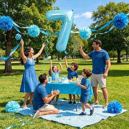 40 Inch Light Blue Number 7 Balloon | 7 Birthday Balloon - Image 4
