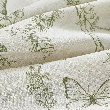 Green Floral Linen Curtains Farmhouse Rod Pocket 50W X 63L 2 Panels | Charlotte - Image 6