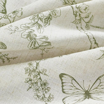 Green Floral Linen Curtains Farmhouse Rod Pocket 50W X 108L 2 Panels | - Image 7