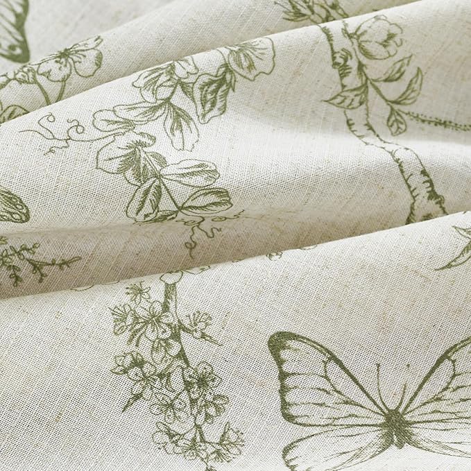 Green Floral Linen Curtains Farmhouse Rod Pocket 50W X 84L 2 Panels | Charlotte - Image 8