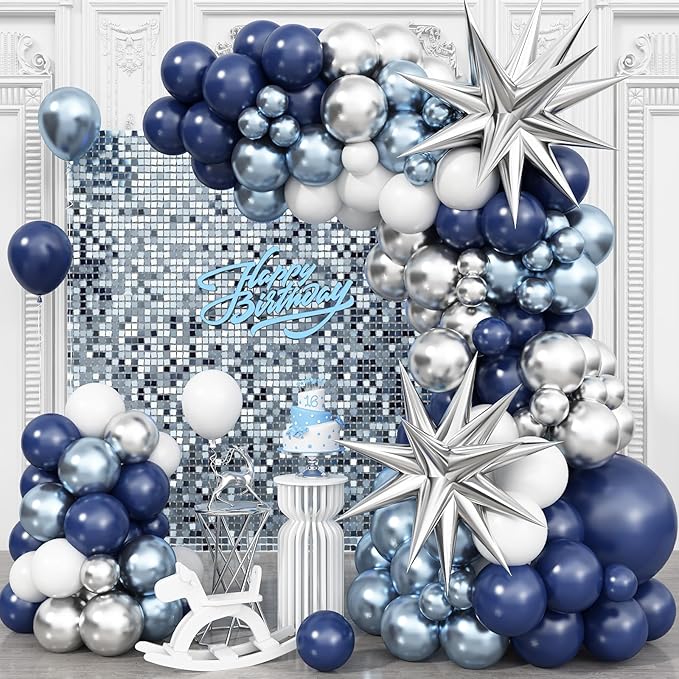 Blue Silver Balloon Arch Kit by Adorely