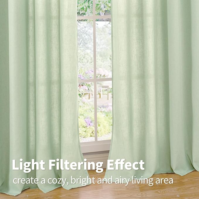 YoungsTex 80 Inch Length Sage Linen Curtains - Image 5