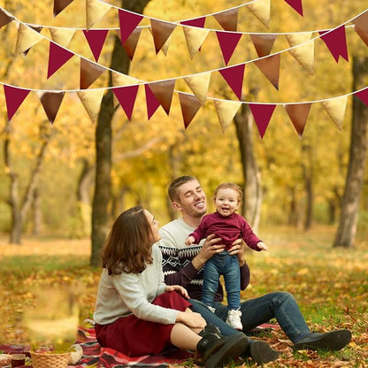 Fall Party Decorations Maroon Gold Brown Metallic Fabric Triangle Pennant - Image 4