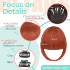 Clip in Bangs, Synthetic French Bangs Hair Clip, Fake Bangs Fringe with Temples Hairpieces for Women Natural Curved Hair Extensions for Daily Wear Copper Red