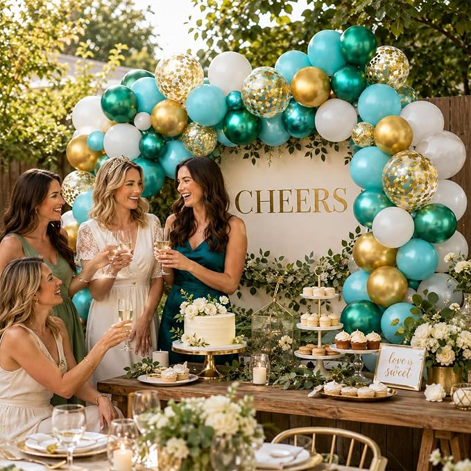 Teal Gold Balloons, Metallic Gold, Tropical Beach Summer Pool Wedding - Image 5