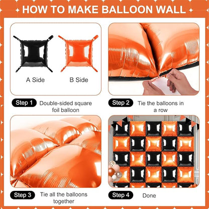 Black and Orange Square Foil Balloons 25 Pcs Metallic Black and Orange Balloons - Image 3