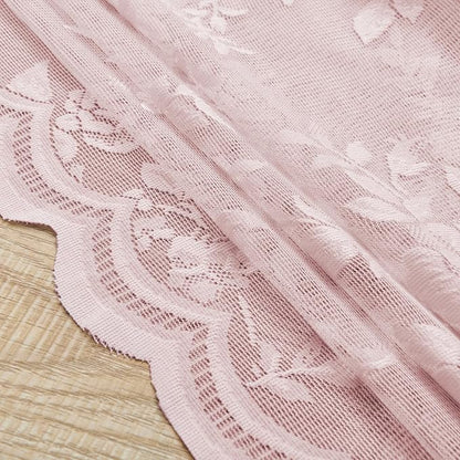 Pale Pink Lace Curtains 63 Inch Length 2 Panels set Rod Pocket Large Floral - Image 6