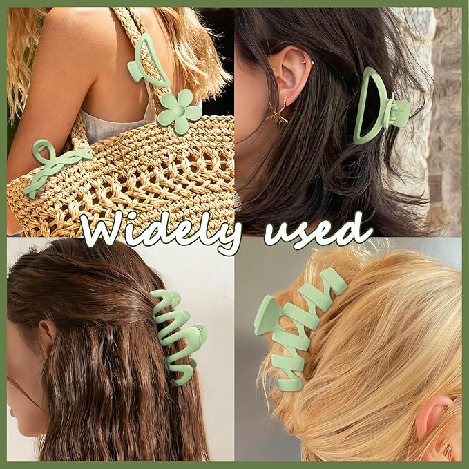 12 Pcs Claw Clips, Multi-Shapes Hair Clips for Women Girls, Non-Slip Large Jaw Claw Clips for Thick Thin Curly Hair Accessories (Green)