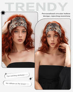 Grommet Headband for Women, Brown Snakeskin 23cm Hollow Out Elastic Hair Band, Eyelets Punk Grunge Stylish Hairband