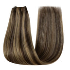 YoungSee Wire Hair Extensions Highlight Wire Human Hair Extensions Dark Brown Highlights Caramel Blonde One Piece Hair Extension Short Straight Hair 12inch 70g
