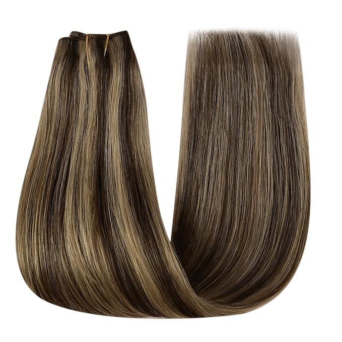 YoungSee 130G Brown Wire Hair Extensions Real Human Hair Highlight Hair Extensions Invisible Wire Dark Brown Highlights Blonde Dyable Fish Line Human Hair 20inch