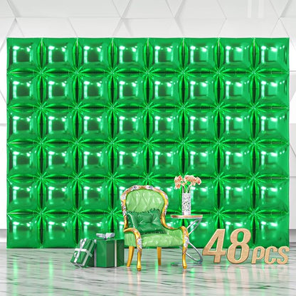 NISOCY 48PCS Metallic Green Square Foil Balloons Wall Backdrop | Double Sided by NISOCY