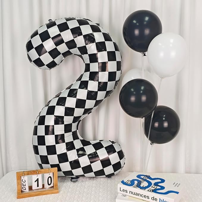 40In Black White Checkered Number 2 Balloon Race Car Digital Foil 2 Balloon | - Image 4