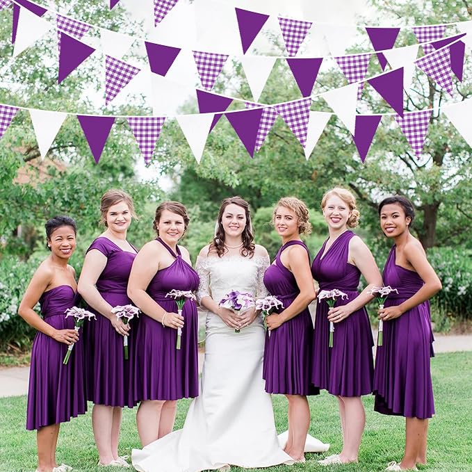 32Ft Purple Party Decorations Purple Buffalo Plaid Checkered White Triangle - Image 4