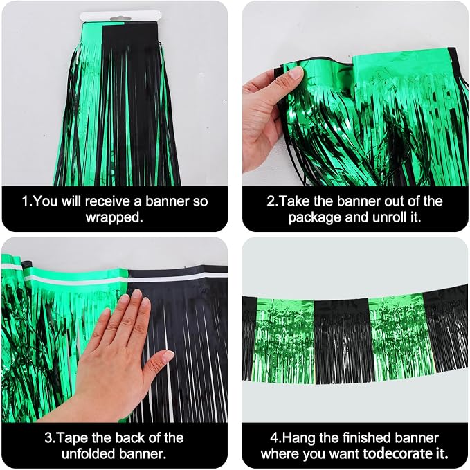 BEISHIDA Black Green Fringe Garland Banner 30ft Wall Tinsel Foil Streamers | - Image 3