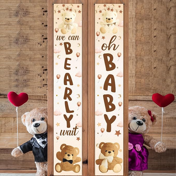 We Can Bearly Wait Baby Shower Decorations 2Pcs Bear Baby Shower Porch Sign - Image 8