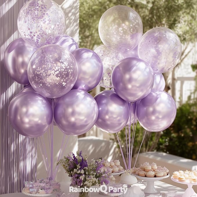 RainbowQ Metallic Light Purple Balloons 55Pcs 12 Inch Confetti Helium Party | - Image 2