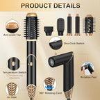 Hair Dryer Brush Set 6 in 1, Anluomania Blow Dryer Brush Foldable, Multi Negative Ionic Curl Hair Dryer Hair Styling Tools, Detachable Air Hair Styler Curling Iron for Curling, Drying, Straightening
