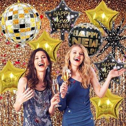 Black and Gold Happy New Year Balloons, 18 Inch New Years Foil Balloons - Image 4